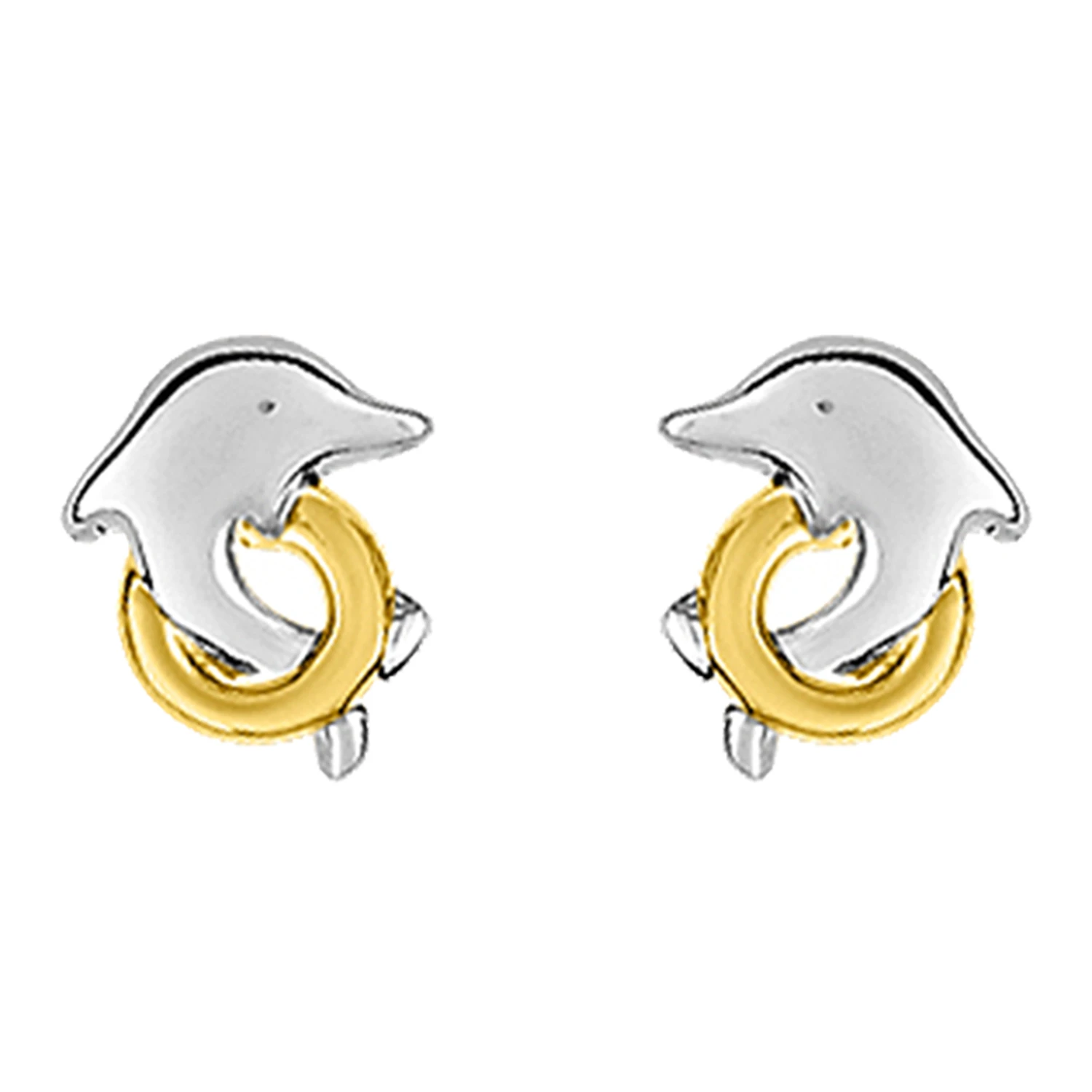Boucles D'oreilles Dauphins Bicolore - Vis - Or Blanc Et Jaune 9ct 3 Boucles D'oreilles Dauphins Bicolore - Vis - Or Blanc Et Jaune 9ct