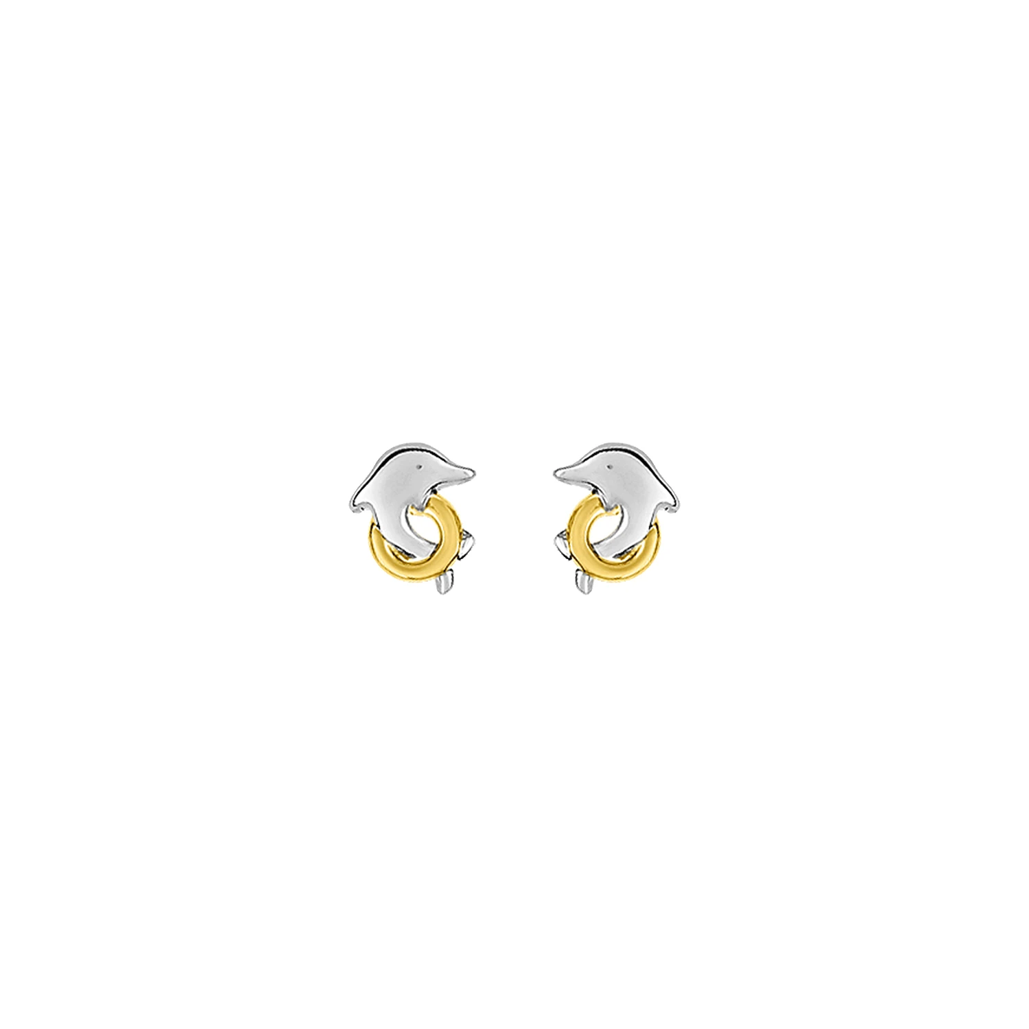 Boucles D'oreilles Dauphins Bicolore - Vis - Or Blanc Et Jaune 9ct 4 Boucles D'oreilles Dauphins Bicolore - Vis - Or Blanc Et Jaune 9ct – Image 2