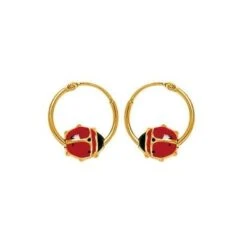 Boucles D'oreilles Coccinelles - Créole - Or Jaune 18ct