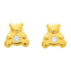 Boucles D'oreilles Ourson - Puces - Or Jaune 18ct