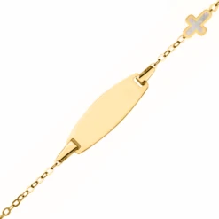 Gourmette Bébé Croix - Or Jaune 9ct & Nacre
