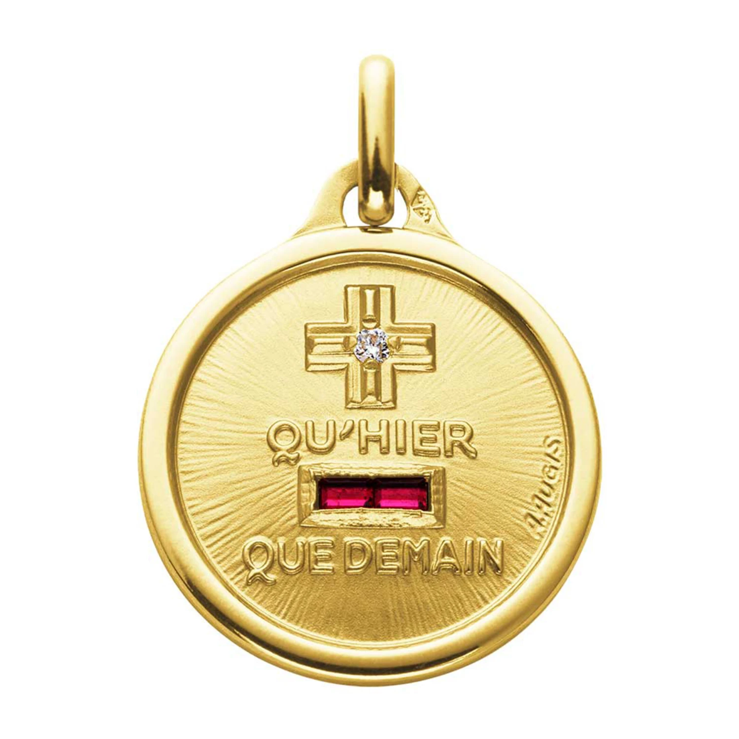 Médaille D'amour Ronde - Or Jaune 18ct, Rubis & Diamant 3 Médaille D'amour Ronde - Or Jaune 18ct, Rubis & Diamant