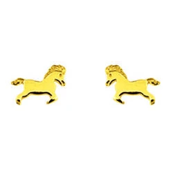 Boucles D'oreilles Chevaux - Puces - Or Jaune 9ct