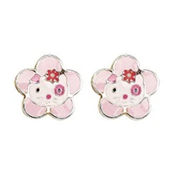 Boucles D'oreilles Chats Fleurs - Vis - Or Jaune 9ct