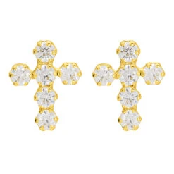 Boucles D'oreilles Croix - Puce - - Or Jaune 9 Carats