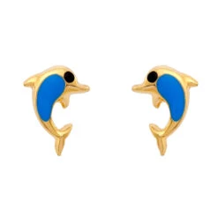 Boucles D'oreilles Dauphins - Vis - Or Jaune 18ct