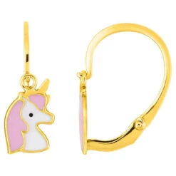 Boucles D'oreilles Licornes - Dormeuses - Or Jaune 9ct