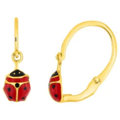 Boucles D'oreilles Coccinelle - Dormeuses - Or Jaune 9ct