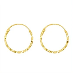 Boucles D'oreilles Créoles Ciselées - Vis - Or Jaune 9ct