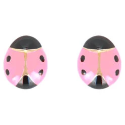Boucles D'oreilles Coccinelles Roses - Vis - Or Jaune 9ct