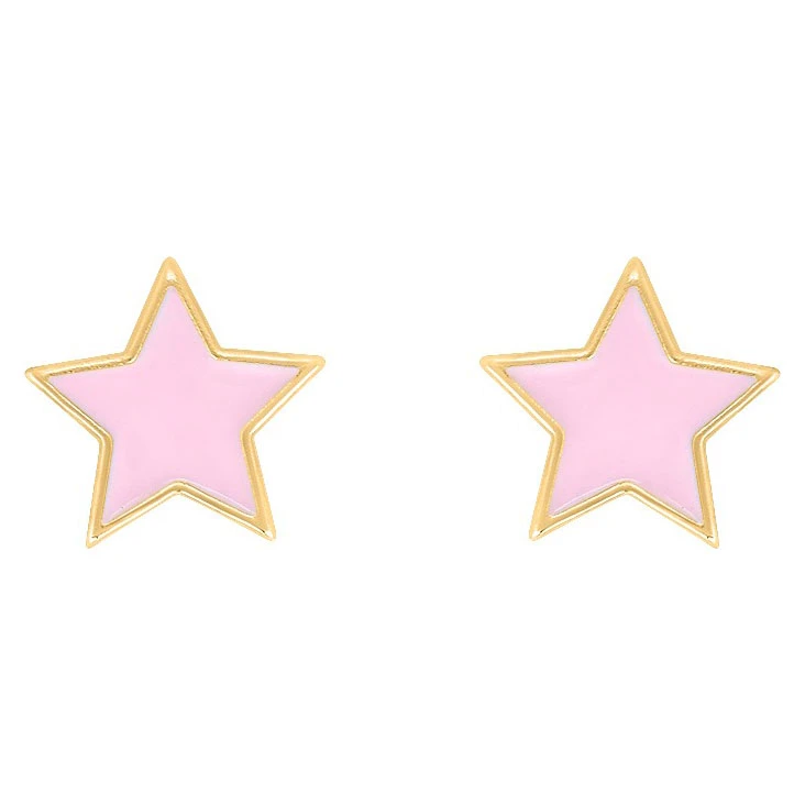 Boucles D'oreilles étoile Rose - Vis - Or Jaune 18ct 3 Boucles D'oreilles étoile Rose - Vis - Or Jaune 18ct