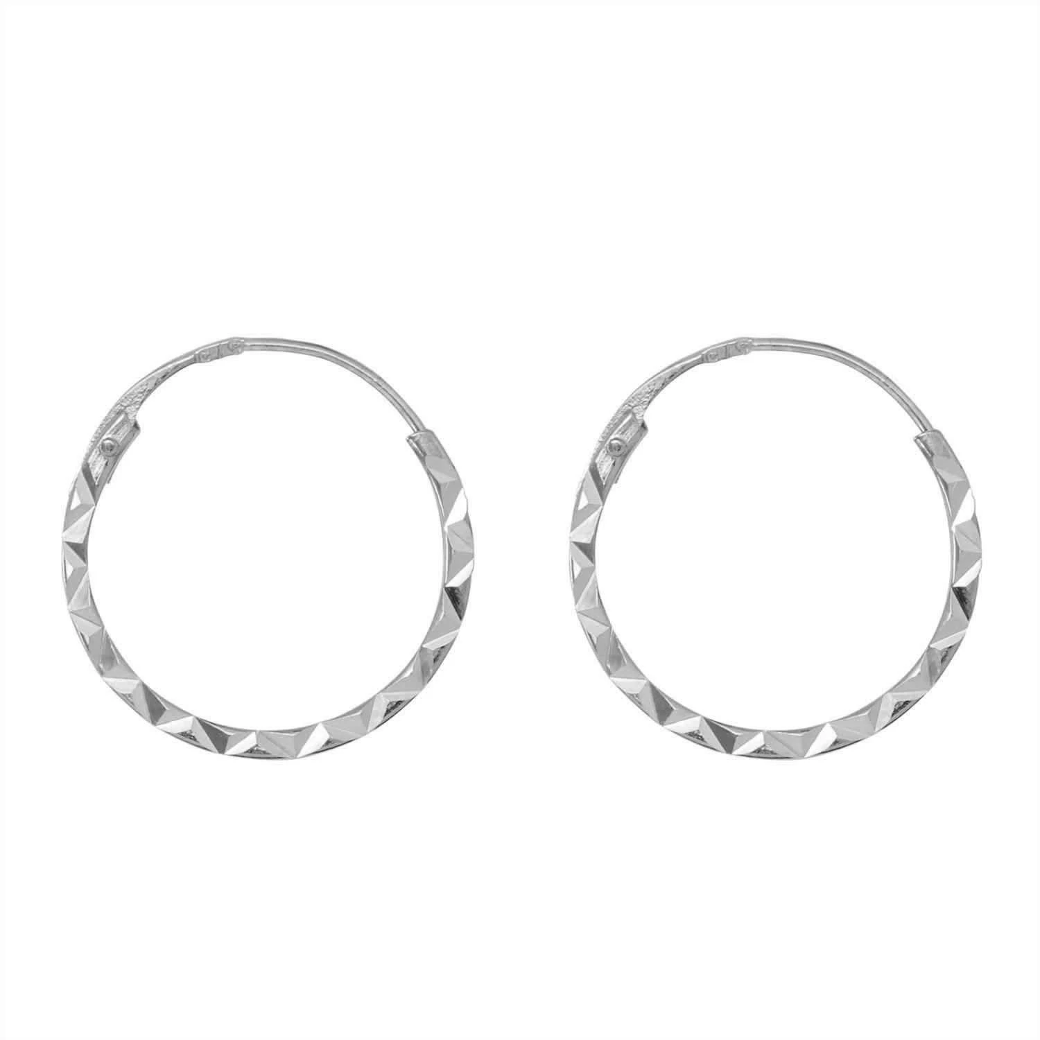 Boucles D'oreilles Créoles Ciselées - Vis - Or Blanc 9ct 3 Boucles D'oreilles Créoles Ciselées - Vis - Or Blanc 9ct