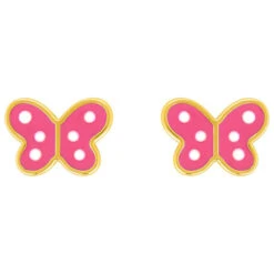 Boucles D'oreilles Papillon Rose - Vis - Or Jaune 9ct