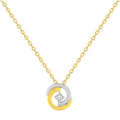 Collier Pendentif Duo - Diamant & Or Jaune Et Blanc 9ct