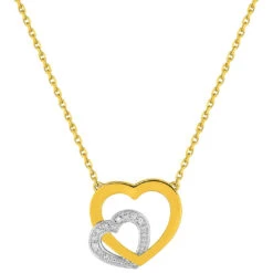 Collier Chaine Coeur Double - Diamant & Or Jaune 18ct