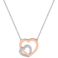 Collier Chaine Coeur Double - Diamant & Or Blanc 18ct