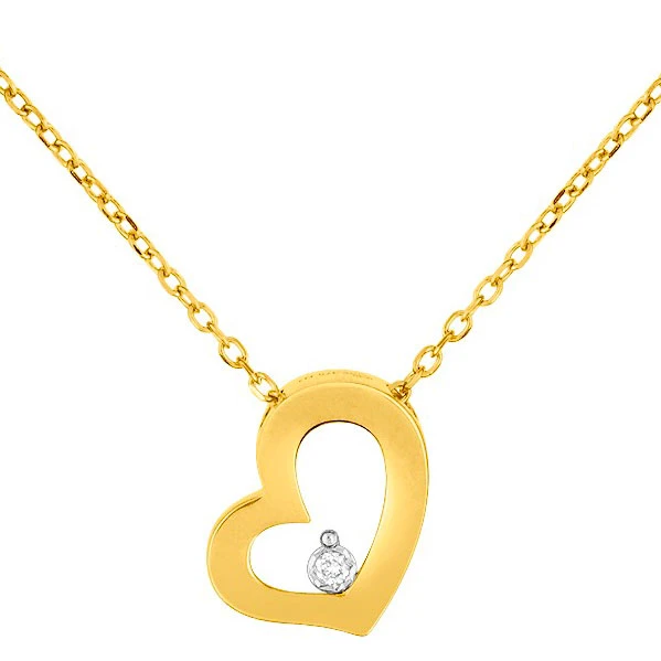Collier Pendentif Coeur - Diamant & Or Jaune 9ct 3 Collier Pendentif Coeur - Diamant & Or Jaune 9ct