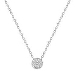 Collier Pendentif Rond - Diamant & Or Blanc 9ct