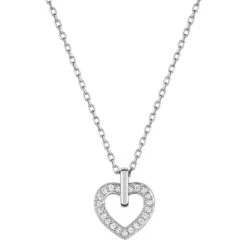 Collier Chaine & Coeur Oxydes De Zirconium - Or Blanc 18ct