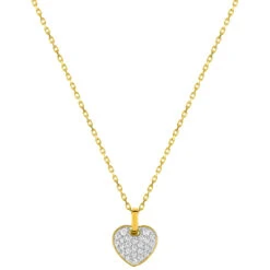 Collier Chaine & Coeur Oxydes De Zirconium - Or Jaune 18ct