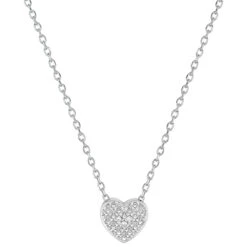 Collier Pendentif Coeur Brillant - Diamant & Or Blanc 9ct