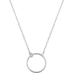 Collier Pendentif Design Cercle - Diamant & Or Blanc 9ct