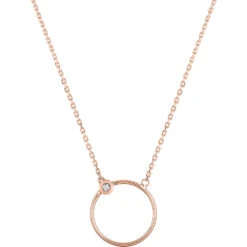 Collier Pendentif Design Cercle - Diamant & Or Rose 9ct