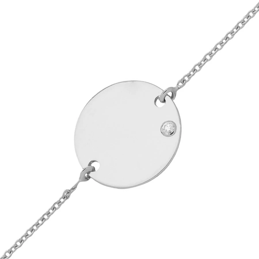 Gourmette Enfant Médaille - Diamant & Or Blanc 18ct 3 Gourmette Enfant Médaille - Diamant & Or Blanc 18ct