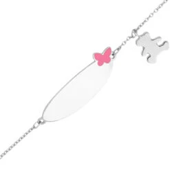 Gourmette Bébé Papillon Rose LuluCastagnette - Argent Massif