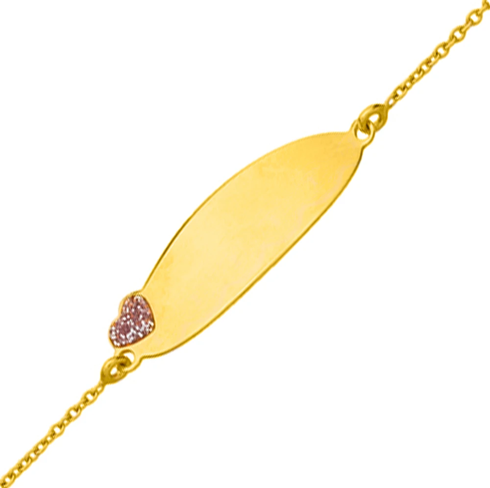 Gourmette Bébé Coeur Rose - Or Jaune 9ct 3 Gourmette Bébé Coeur Rose - Or Jaune 9ct