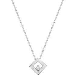 Collier Chaine & Pendentif Losange - Diamant & Or Blanc 18ct