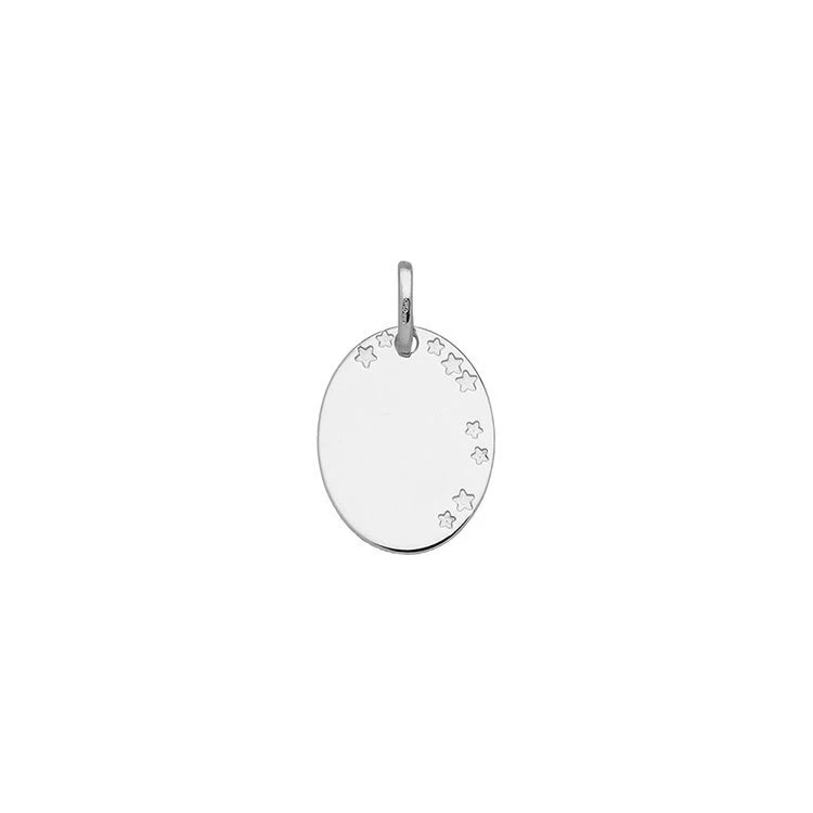Médaille Ovale étoilée - Or Blanc 9ct 3 Médaille Ovale étoilée - Or Blanc 9ct