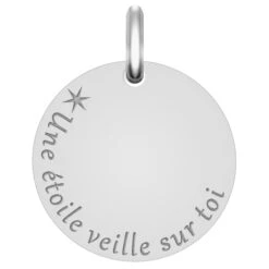 Médaille Une étoile Veille Sur Toi - Or Blanc 18cts