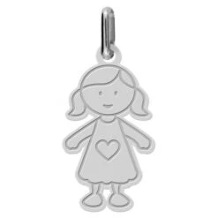 Pendentif Petite Fille Au Coeur - Or Blanc 18ct