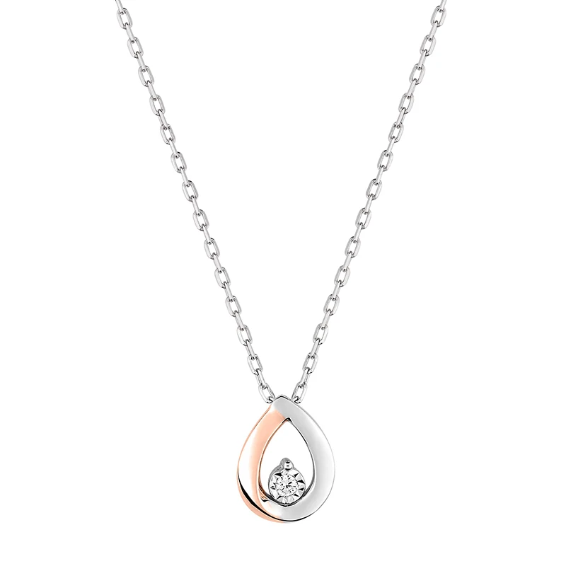 Collier Pendentif Goutte - Diamant & Or Blanc Et Rose 9ct 3 Collier Pendentif Goutte - Diamant & Or Blanc Et Rose 9ct