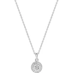 Collier Chaine & Pendentif Rond - Diamant & Or Blanc 18ct